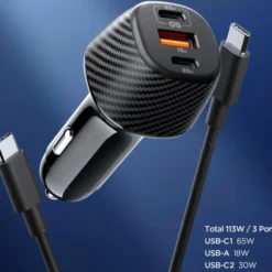 Spigen Ładowarki-ŁADOWARKA SAMOCHODOWA ESSENTIAL EV1133 3-PORTOWA 113W CZARNA