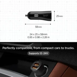 Spigen Ładowarki-ŁADOWARKA SAMOCHODOWA ESSENTIAL EV302 2-PORT CAR CHARGER 30W CZARNA