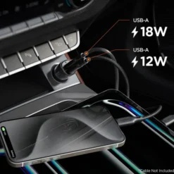 Spigen Ładowarki-ŁADOWARKA SAMOCHODOWA ESSENTIAL EV302 2-PORT CAR CHARGER 30W CZARNA