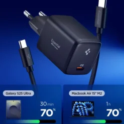 Spigen Ładowarki|Kable-ŁADOWARKA SIECIOWA EE451EU ESSENTIAL 1-PORT 45W Z KABLEM USB-C CZARNA