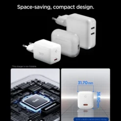 Spigen Ładowarki|Kable-ŁADOWARKA SIECIOWA EE451EU ESSENTIAL 1-PORT 45W Z KABLEM TYPE-C BIAŁA