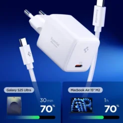 Spigen Ładowarki|Kable-ŁADOWARKA SIECIOWA EE451EU ESSENTIAL 1-PORT 45W Z KABLEM TYPE-C BIAŁA