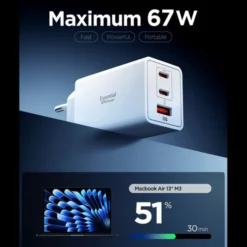 Spigen Ładowarki-ŁADOWARKA SIECIOWA ESSENTIAL EE673EU 3-PORTOWA 67W BIAŁA