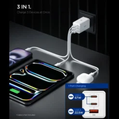 Spigen Ładowarki-ŁADOWARKA SIECIOWA ESSENTIAL EE673EU 3-PORTOWA 67W BIAŁA