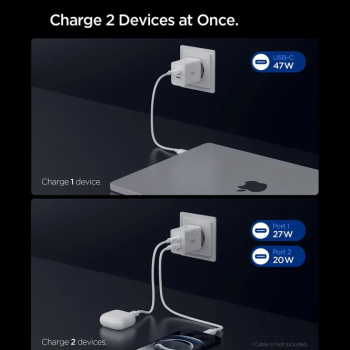 Spigen Ładowarki-ŁADOWARKA SIECIOWA ESSENTIAL EE472EU 2-PORTOWA 47W BIAŁA