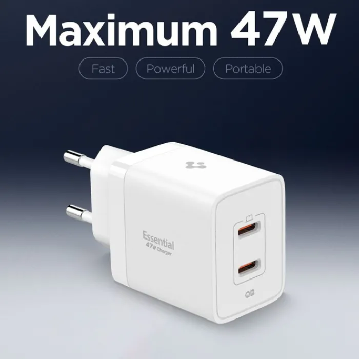 Spigen Ładowarki-ŁADOWARKA SIECIOWA ESSENTIAL EE472EU 2-PORTOWA 47W BIAŁA