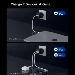 Spigen Ładowarki-ŁADOWARKA SIECIOWA ESSENTIAL EE472EU 2-PORTOWA 47W CZARNA