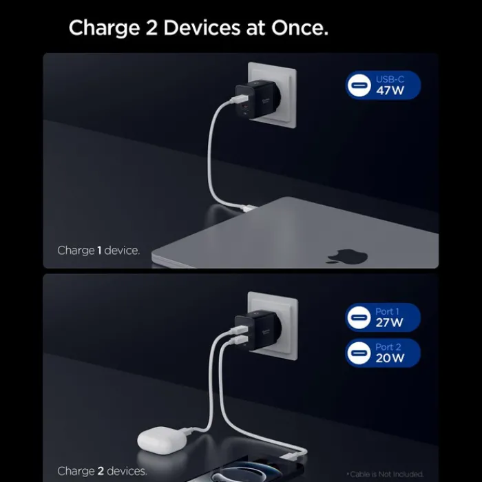 Spigen Ładowarki-ŁADOWARKA SIECIOWA ESSENTIAL EE472EU 2-PORTOWA 47W CZARNA