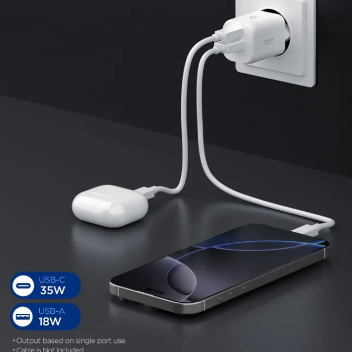 Spigen Ładowarki-ŁADOWARKA SIECIOWA ESSENTIAL EE352EU 2-PORTOWA 35W BIAŁA
