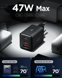 Spigen Ładowarki-ŁADOWARKA SIECIOWA ESSENTIAL 47W USB-C USB-A EE473EU CZARNA