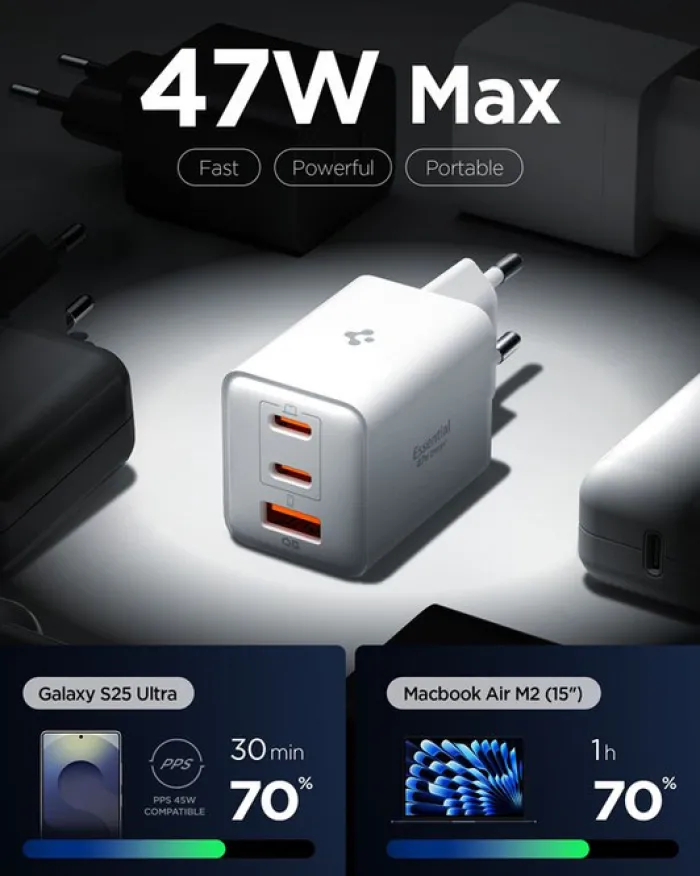 Spigen Ładowarki-ŁADOWARKA SIECIOWA USB-C USB-A ESSENTIAL 47W EE473EU BIAŁA