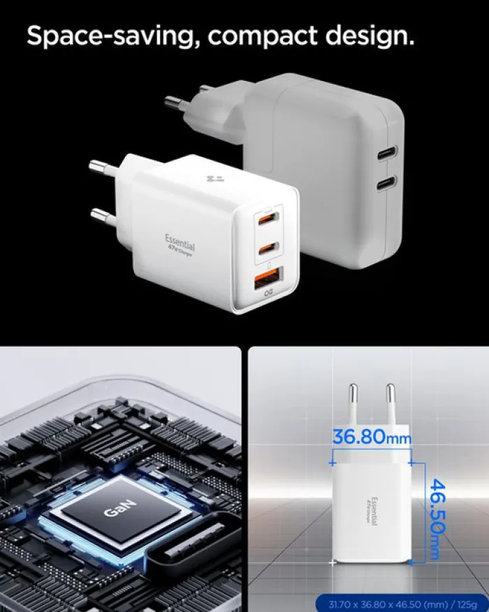 Spigen Ładowarki-ŁADOWARKA SIECIOWA USB-C USB-A ESSENTIAL 47W EE473EU BIAŁA