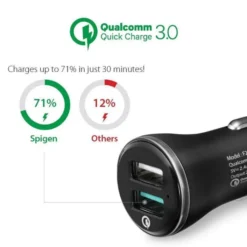 Spigen Ładowarki-Ładowarka F27qc Qc3.0 2-port Car Charger Black Czarna