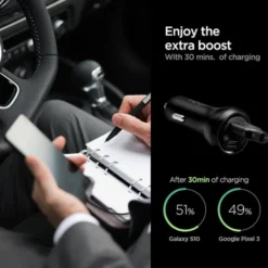 Spigen Ładowarki-Ładowarka STEADIBOOST F31QC 2-PORT CAR CHARGER PD27W/QC3.0 BLACK