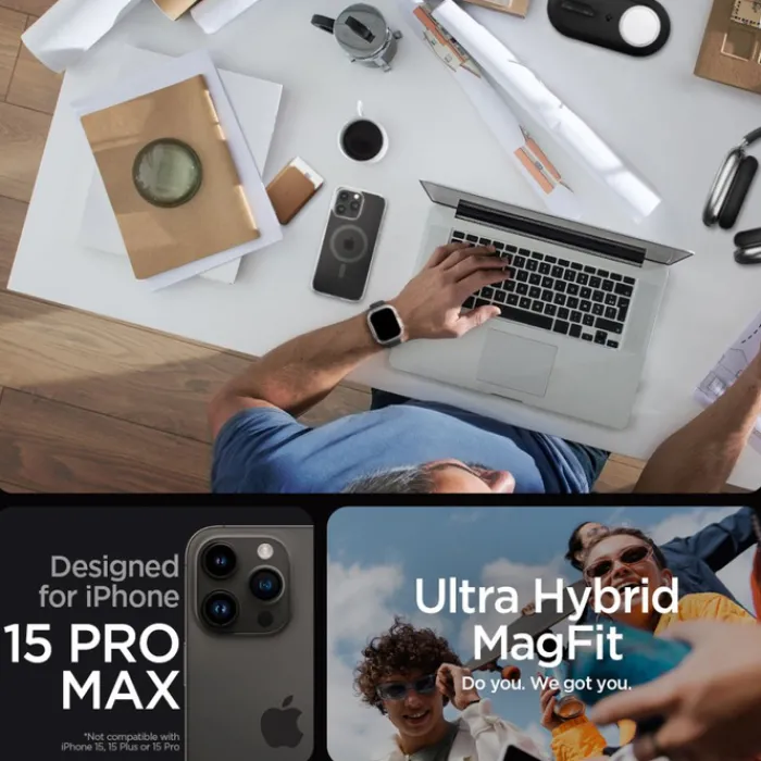 Spigen Iphone 15 Pro Max|Iphone 15 Pro Max-Etui iPhone 15 Pro Max Ultra Hybrid Mag Magsafe Graphite Case