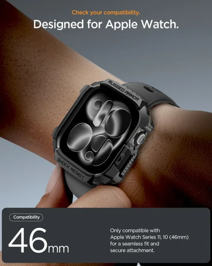 Spigen Apple Watch 11 46Mm|Apple-ETUI APPLE WATCH 11 46MM RUGGED ARMOR 2 MATTE BLACK