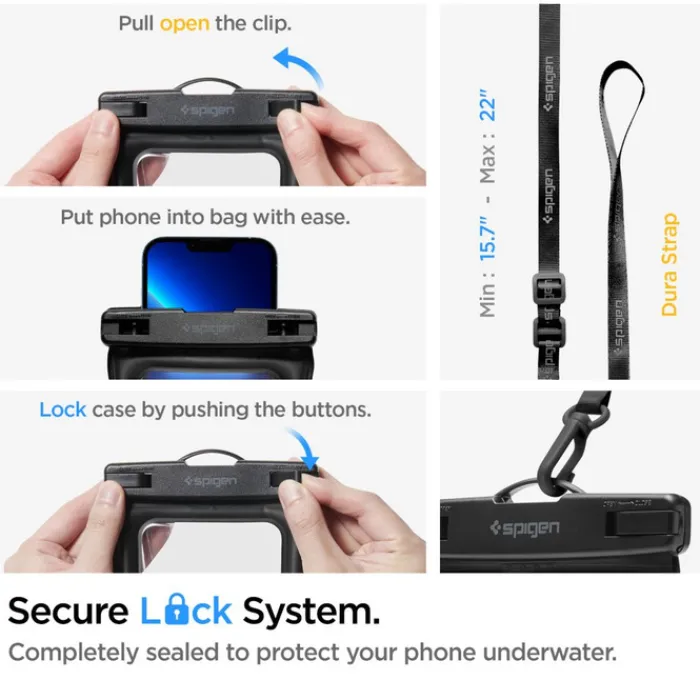 Spigen Etui Wodoszczelne|Pływające-Etui A621 Universal Waterproof Case & Waist Bag Black