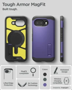 Spigen Pixel 10A|Google-ETUI GOOGLE PIXEL 10A TOUGH ARMOR MAG MAGSAFE ASH VIOLET