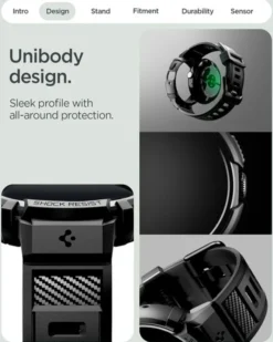 Spigen Pixel Watch 4 45Mm|Google-ETUI GOOGLE PIXEL WATCH 4 45mm RUGGED ARMOR PRO Z PODSTAWKĄ CZARNE