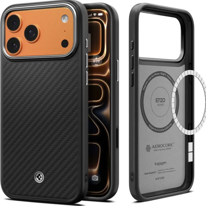 Spigen Iphone 17 Pro Max|Apple-ETUI IPHONE 17 PRO MAX ENZO ARAMID ”T” MAG MAGSAFE BLACK/SILVER