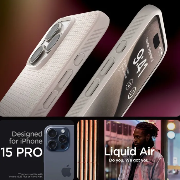 Spigen Iphone 15 Pro|Apple-Etui Liquid Air iPhone 15 Pro Natural Titanium