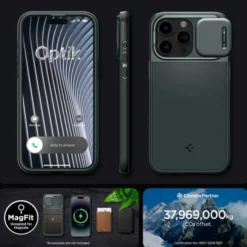 Spigen Iphone 15 Pro|Iphone 15 Pro-Etui Optik Armor Mag Magsafe iPhone 15 Pro Abyss Green Case