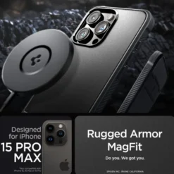 Spigen Iphone 15 Pro Max|Iphone 15 Pro Max-Etui Rugged Armor Mag Magsafe iPhone 15 Pro Max Matte Black Czarny Case