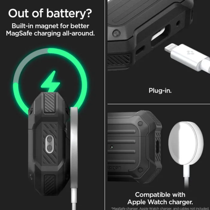 Spigen Airpods Pro|Etui Airpods-Etui Tough Armor Mag Magsafe Apple Airpods Pro 1 / 2 Black Case
