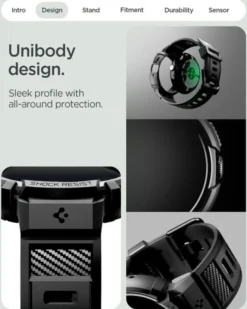 Spigen Google-ETUI Z PASKIEM GOOGLE PIXEL WATCH 4 41MM RUGGED ARMOR PRO + STAND MATTE BLACK