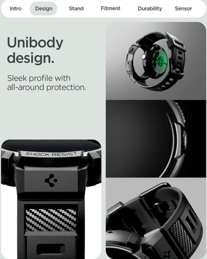 Spigen Google-ETUI Z PASKIEM GOOGLE PIXEL WATCH 4 41MM RUGGED ARMOR PRO + STAND MATTE BLACK