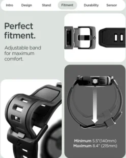 Spigen Google-ETUI Z PASKIEM GOOGLE PIXEL WATCH 4 41MM RUGGED ARMOR PRO + STAND MATTE BLACK