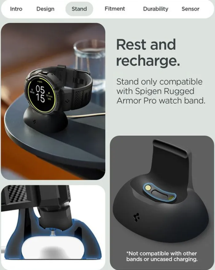 Spigen Google-ETUI Z PASKIEM GOOGLE PIXEL WATCH 4 41MM RUGGED ARMOR PRO + STAND MATTE BLACK