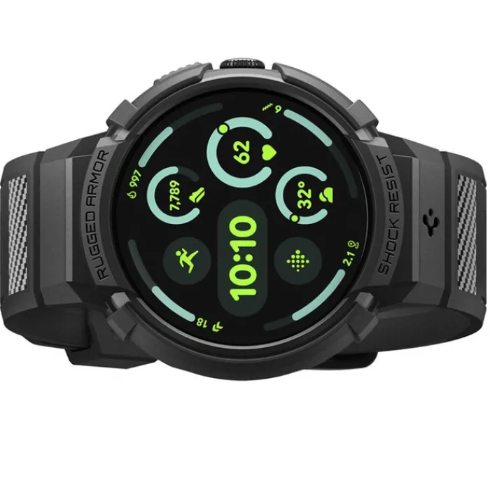 Spigen Google-ETUI Z PASKIEM GOOGLE PIXEL WATCH 4 41MM RUGGED ARMOR PRO + STAND MATTE BLACK