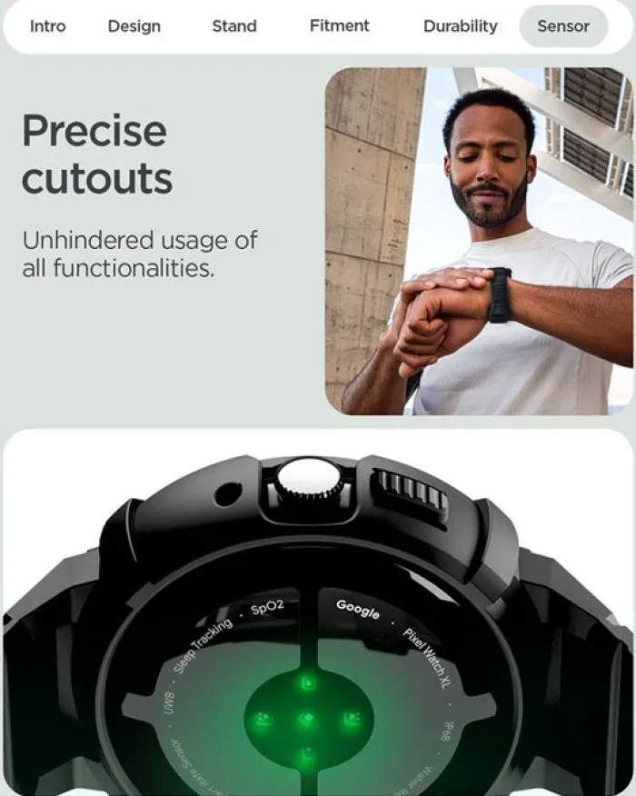 Spigen Google-ETUI Z PASKIEM GOOGLE PIXEL WATCH 4 41MM RUGGED ARMOR PRO + STAND MATTE BLACK