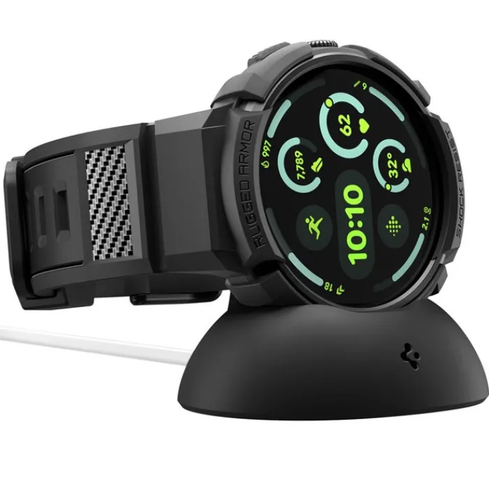Spigen Google-ETUI Z PASKIEM GOOGLE PIXEL WATCH 4 41MM RUGGED ARMOR PRO + STAND MATTE BLACK