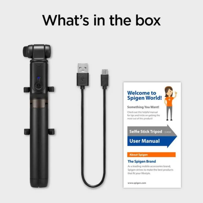 Spigen Selfie Stick-Kijek selfie Statyw S540w Wireless Selfie Stick Tripod Black