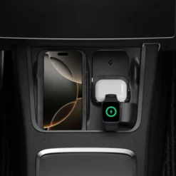 Spigen Ładowarki|Tesla-ORGANIZER Z UCHWYTEM DO ŁADOWARKI TESLA MODEL Y/3 3W1 WIRELESS CHARGING HUB MOUNT BLACK