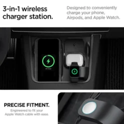 Spigen Ładowarki|Tesla-ORGANIZER Z UCHWYTEM DO ŁADOWARKI TESLA MODEL Y/3 3W1 WIRELESS CHARGING HUB MOUNT BLACK