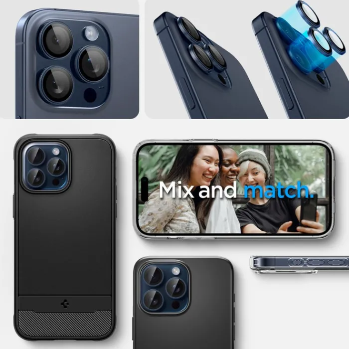 Spigen Iphone 17 Pro Max|Iphone 15 Pro-OSŁONA APARATU IPHONE 15 PRO/ 15 PRO MAX / 17 PRO / 17 PRO MAX OPTIK.TR ”EZ FIT” 2-PACK BLUE TITANIUM