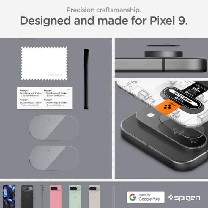 Spigen Pixel 9|Google-OSŁONA APARATU OPTIK.TR ”EZ FIT” CAMERA PROTECTOR 2-PACK GOOGLE PIXEL 9 CRYSTAL CLEAR