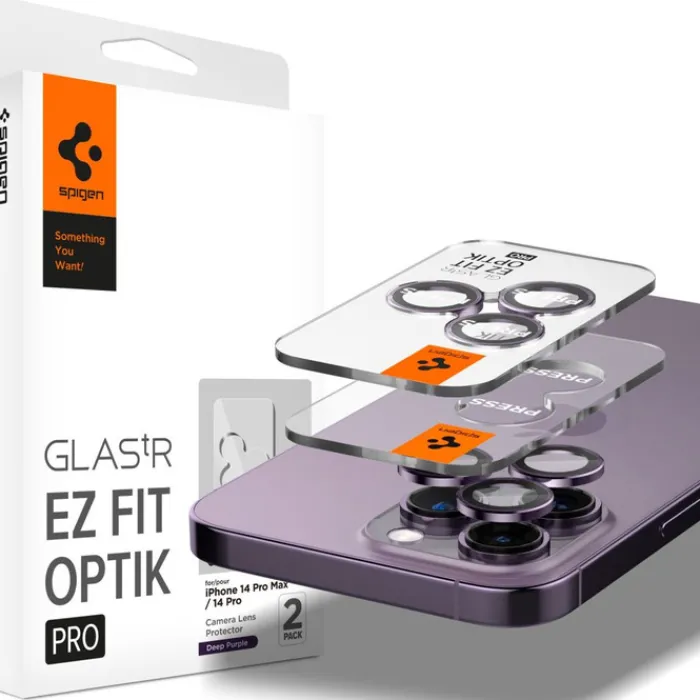 Spigen Iphone 17 Pro Max|Iphone 15 Pro-Osłona Aparatu Optik.tr ”ez Fit” Camera Protector 2-pack iPhone 14 Pro / 14 Pro Max Deep Purple