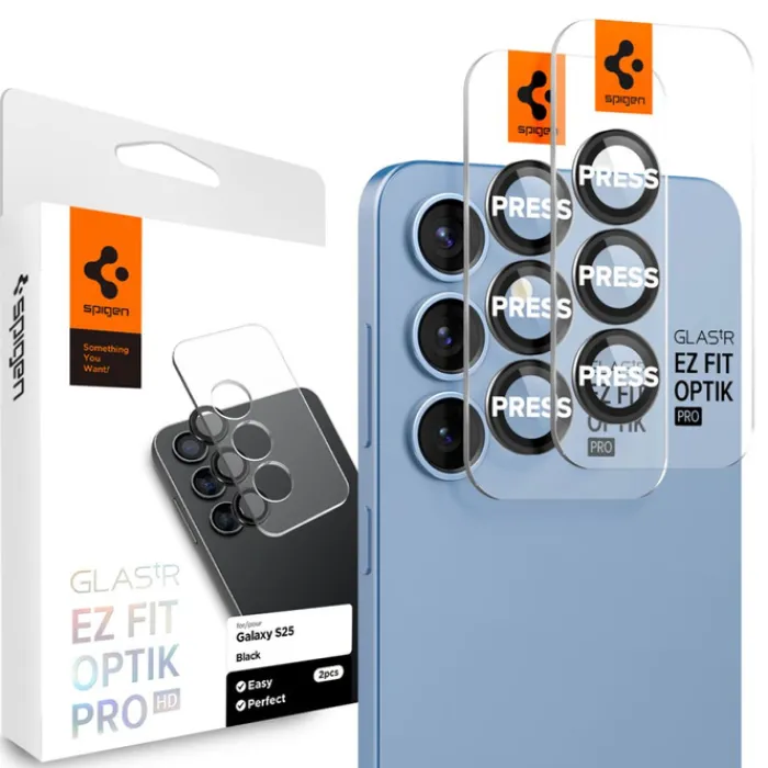 Spigen Samsung|Galaxy S25 Plus-OSŁONA APARATU SAMSUNG GALAXY S25 PLUS OPTIK PRO GLAS.TR ”EZ FIT” HD CAMERA PROTECTOR 2-PACK CZARNA