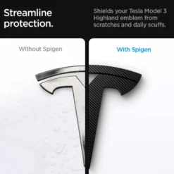 Spigen Tesla-OSŁONA NA PRZEDNIE LOGO ZNACZEK TESLA MODEL 3 2024 FRONT EMBLEM LOGO FULL COVER CARBON