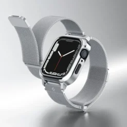 Spigen Apple Watch Se 44Mm|Apple Watch 9 45Mm-Pasek i Etui Metal Fit Pro Apple Watch 9 8 7 6 5 4 SE 2022 44 / 45 mm Srebny