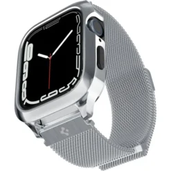Spigen Apple Watch Se 44Mm|Apple Watch 9 45Mm-Pasek i Etui Metal Fit Pro Apple Watch 9 8 7 6 5 4 SE 2022 44 / 45 mm Srebny