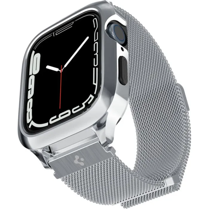 Spigen Apple Watch Se 44Mm|Apple Watch 9 45Mm-Pasek i Etui Metal Fit Pro Apple Watch 9 8 7 6 5 4 SE 2022 44 / 45 mm Srebny