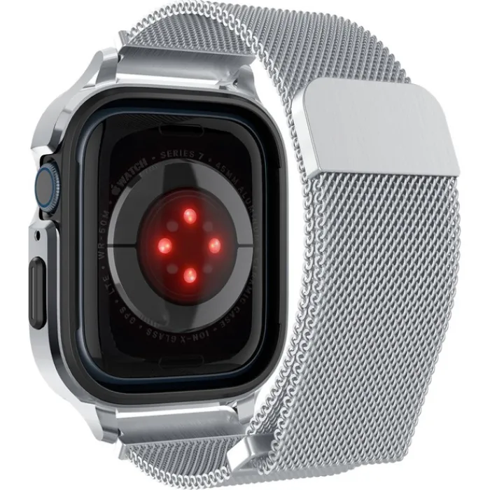 Spigen Apple Watch Se 44Mm|Apple Watch 9 45Mm-Pasek i Etui Metal Fit Pro Apple Watch 9 8 7 6 5 4 SE 2022 44 / 45 mm Srebny