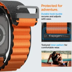 Spigen Apple Watch 5 45Mm|Apple Watch Se 2022 44Mm-PASEK WBF1 BAND APPLE WATCH 6 / 7 / 8 / 9 / 10 / SE / ULTRA 1 / 2 (44 / 45 / 46 / 49 MM) BLACK/ORANGE