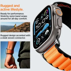 Spigen Apple Watch 5 45Mm|Apple Watch Se 2022 44Mm-PASEK WBF1 BAND APPLE WATCH 6 / 7 / 8 / 9 / 10 / SE / ULTRA 1 / 2 (44 / 45 / 46 / 49 MM) BLACK/ORANGE