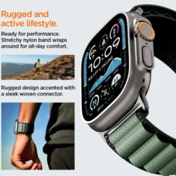 Spigen Apple Watch Se 2022 44Mm|Apple Watch 10 46Mm-PASEK WBF1 BAND APPLE WATCH 6 / 7 / 8 / 9 / 10 / SE / ULTRA 1 / 2 (44 / 45 / 46 / 49 MM) BLACK/GREEN